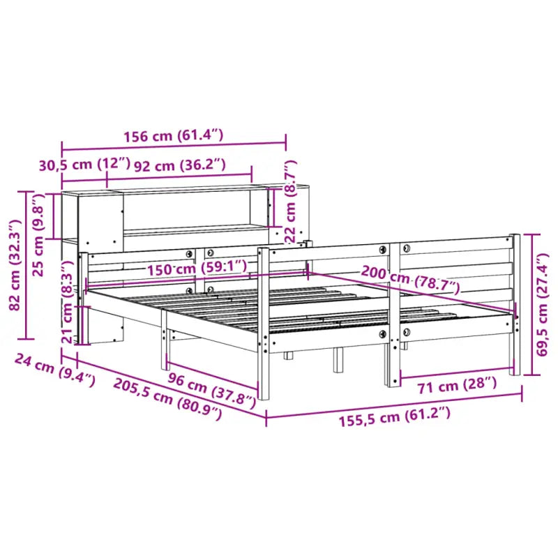Boekenkastbed van massief grenenhout met perfecte totale afmetingen - Bedden & bedframes
