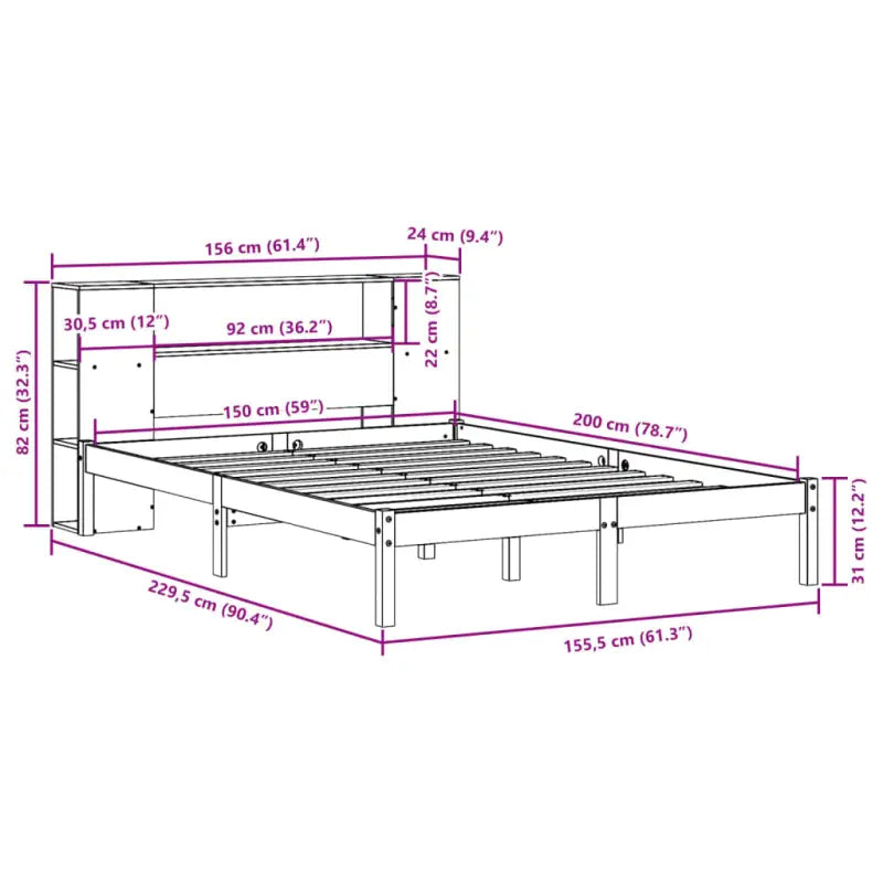 Boekenkastbed van massief grenenhout met perfecte totale afmetingen - Bedden & bedframes