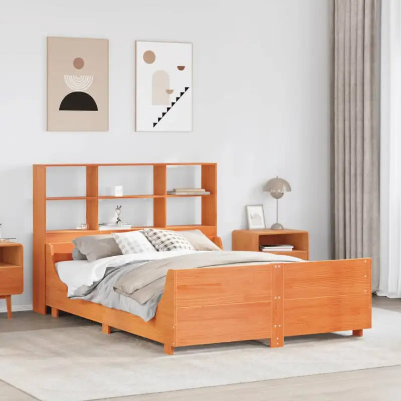 Boekenkastbed van massief grenenhout met perfecte totale afmetingen - Wasbruin / 135 x 190 cm - Bedden & bedframes
