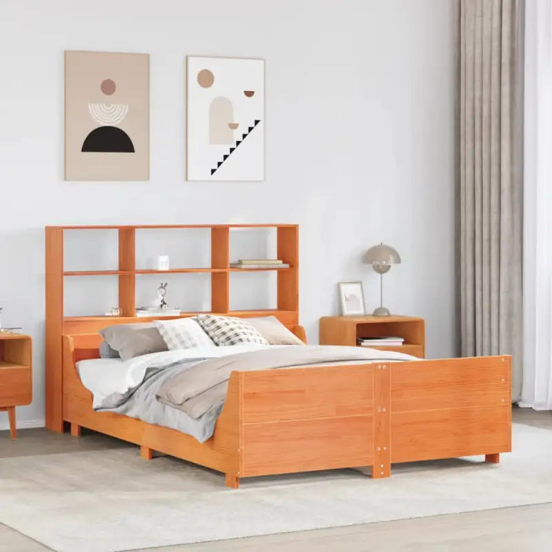 Boekenkastbed van massief grenenhout met perfecte totale afmetingen - Wasbruin / 140 x 200 cm - Bedden & bedframes
