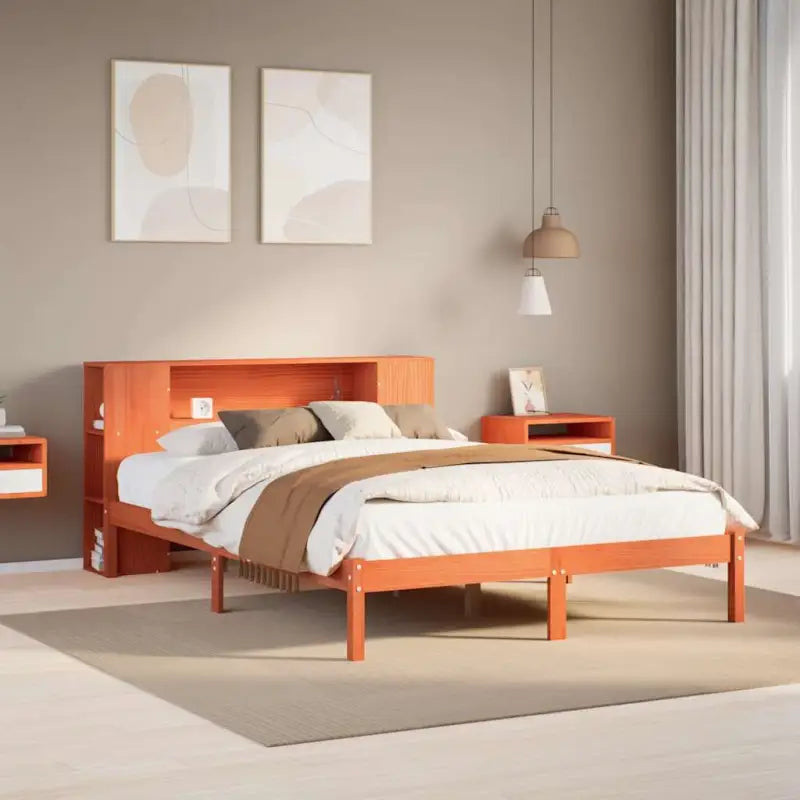 Boekenkastbed van massief grenenhout met perfecte totale afmetingen - Wasbruin / 140 x 200 cm - Bedden & bedframes