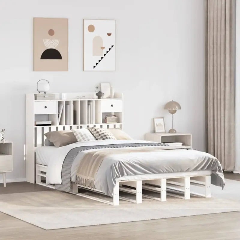 Boekenkastbed van massief grenenhout met praktische totale afmetingen - Wit / 135 x 190 cm - Bedden & bedframes