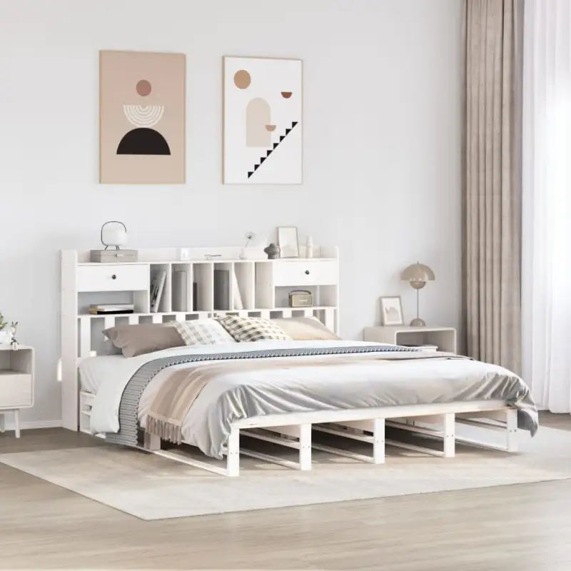Boekenkastbed van massief grenenhout met praktische totale afmetingen - Wit / 200 x 200 cm - Bedden & bedframes