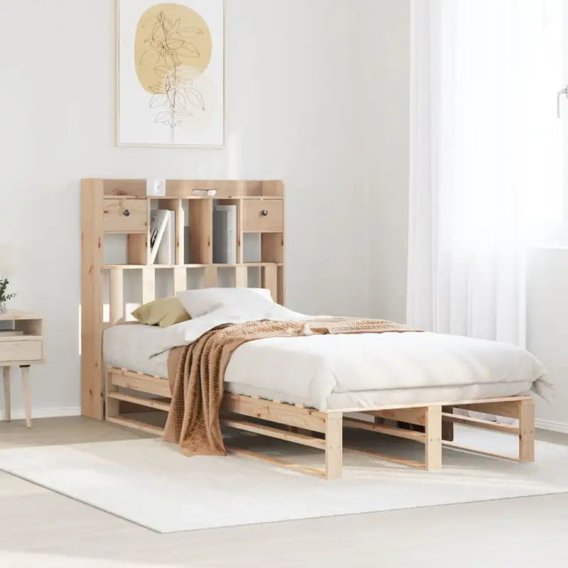 Boekenkastbed van massief grenenhout met praktische totale afmetingen - Naturel / 90 x 200 cm - Bedden & bedframes