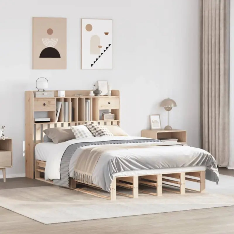 Boekenkastbed van massief grenenhout met praktische totale afmetingen - Naturel / 135 x 190 cm - Bedden & bedframes