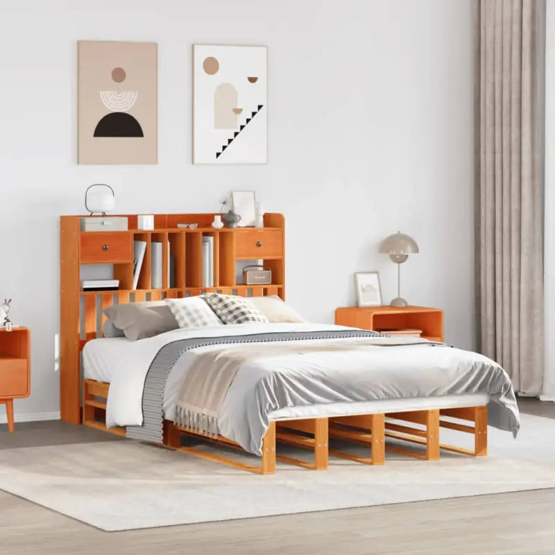 Boekenkastbed van massief grenenhout met praktische totale afmetingen - Wasbruin / 120 x 200 cm - Bedden & bedframes