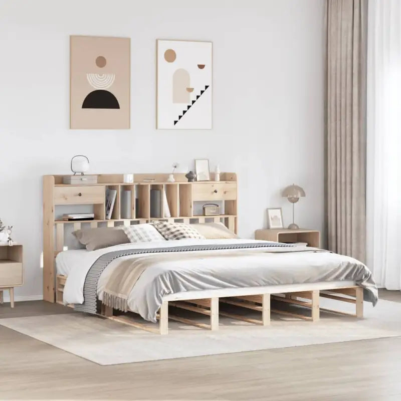 Boekenkastbed van massief grenenhout met praktische totale afmetingen - Naturel / 200 x 200 cm - Bedden & bedframes