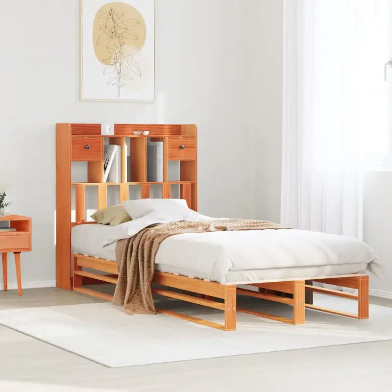 Boekenkastbed van massief grenenhout met praktische totale afmetingen - Wasbruin / 75 x 190 cm - Bedden & bedframes