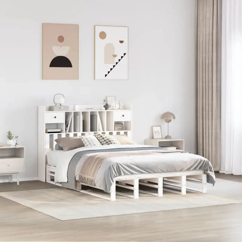 Boekenkastbed van massief grenenhout met praktische totale afmetingen - Wit / 140 x 190 cm - Bedden & bedframes