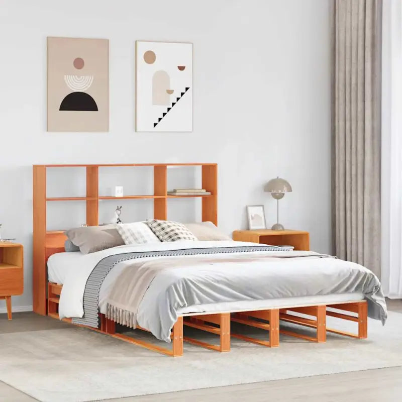 Boekenkastbed van massief grenenhout met praktische totale afmetingen - Wasbruin / 140 x 200 cm - Bedden & bedframes