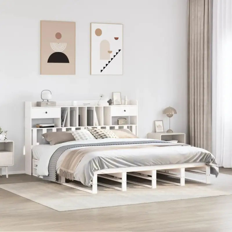 Boekenkastbed van massief grenenhout met praktische totale afmetingen - Wit / 180 x 200 cm - Bedden & bedframes