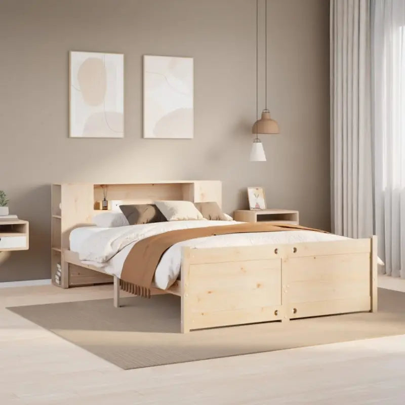 Boekenkastbed van massief grenenhout met ruime totale afmetingen - Naturel / 140 x 190 cm - Bedden & bedframes