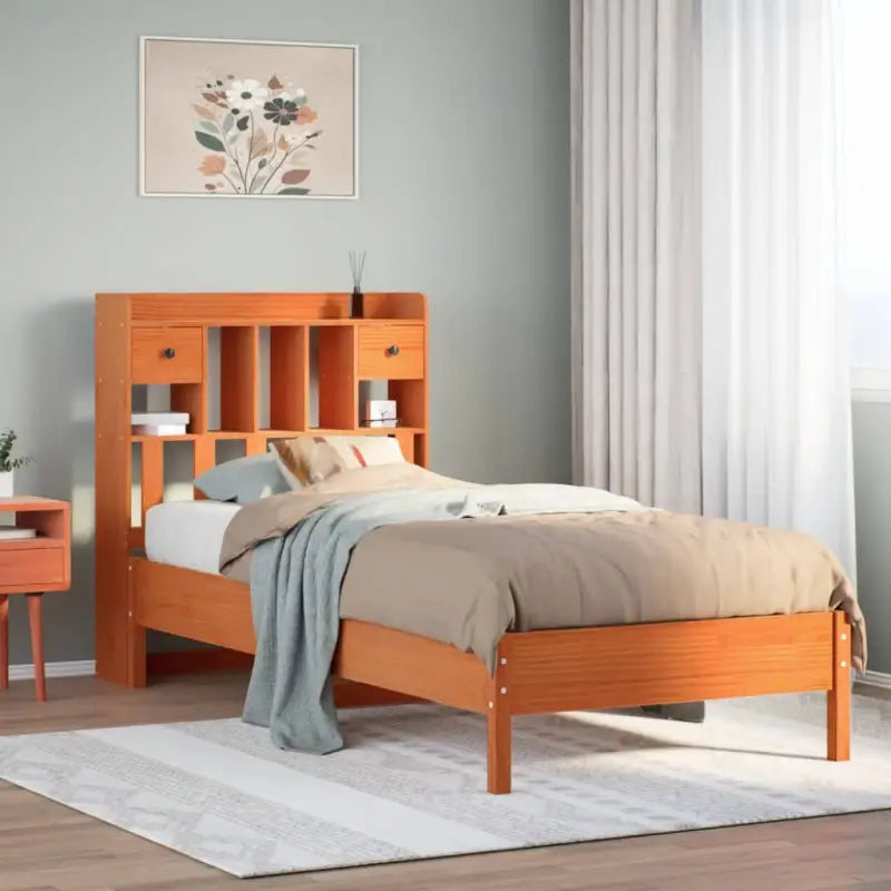 Boekenkastbed van massief grenenhout met ruime totale afmetingen - Wasbruin / 90 x 200 cm - Bedden & bedframes