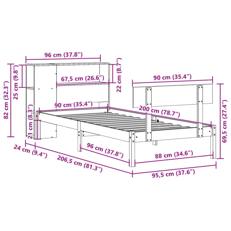 Boekenkastbed van massief grenenhout met ruime totale afmetingen - Bedden & bedframes