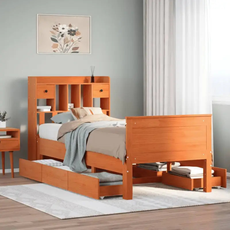 Boekenkastbed van massief grenenhout met ruime totale afmetingen - Wasbruin / 75 x 190cm - Bedden & bedframes