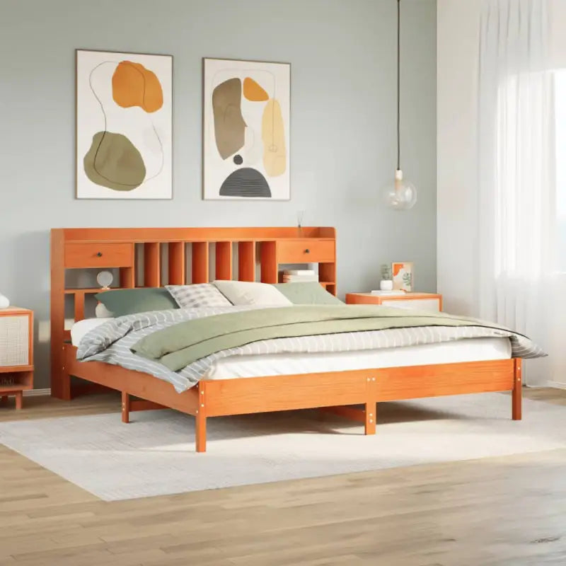 Boekenkastbed van massief grenenhout met ruime totale afmetingen - Wasbruin / 200 x 200 cm - Bedden & bedframes