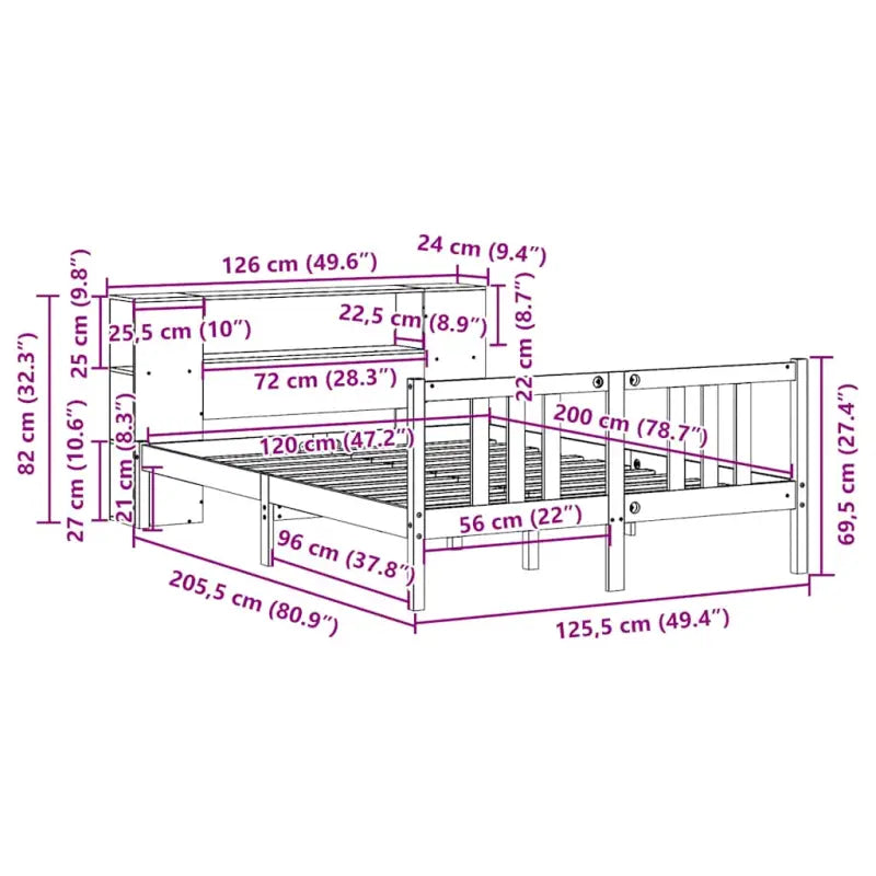 Boekenkastbed van massief grenenhout met ruime totale afmetingen - Bedden & bedframes