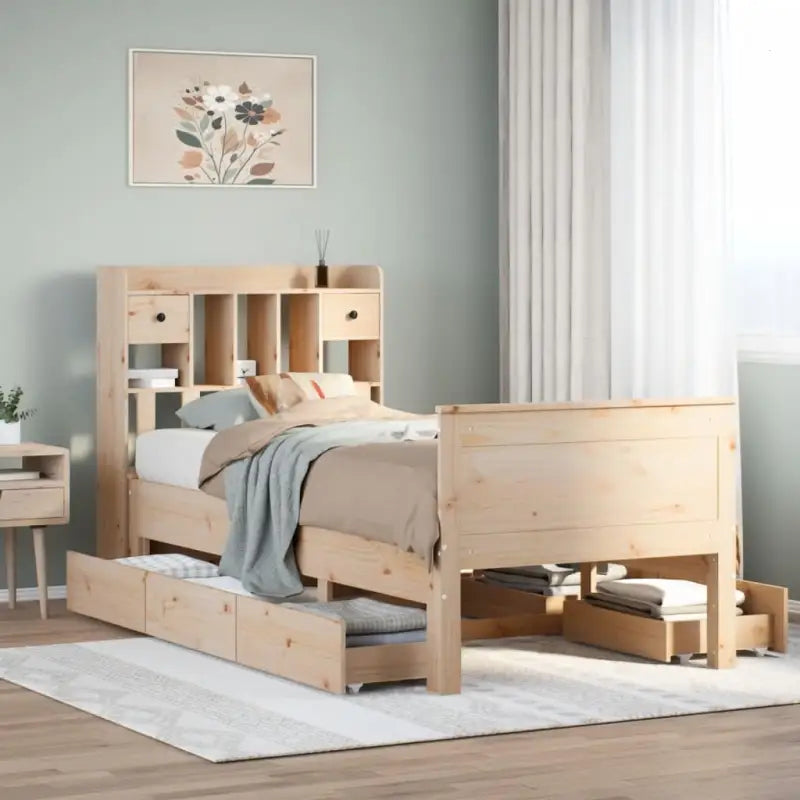 Boekenkastbed van massief grenenhout met ruime totale afmetingen - Naturel / 90 x 200 cm - Bedden & bedframes