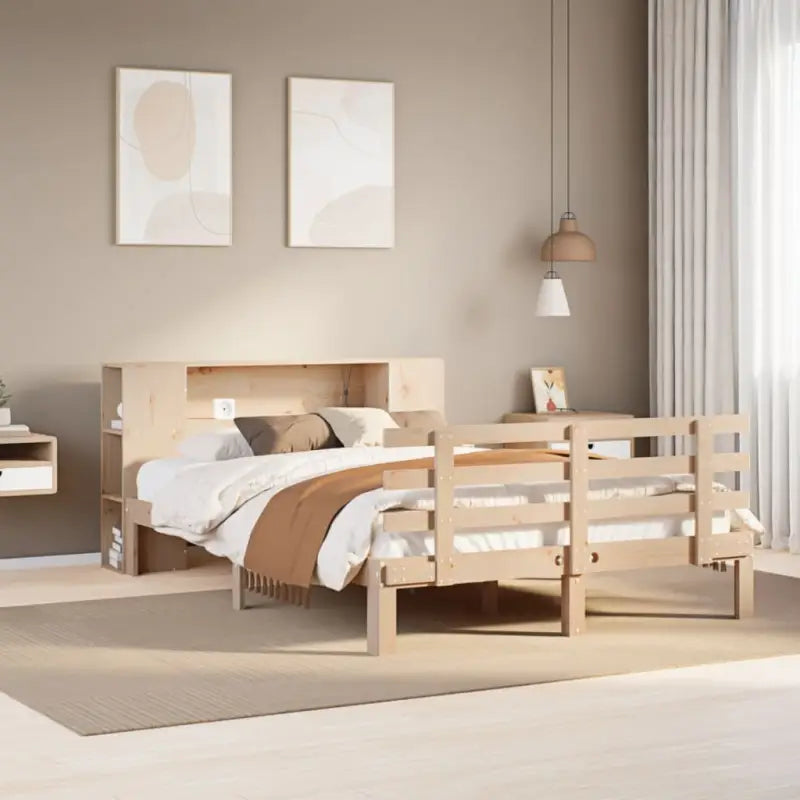 Boekenkastbed van massief grenenhout met ruime totale afmetingen - Naturel / 140 x 200 cm - Bedden & bedframes