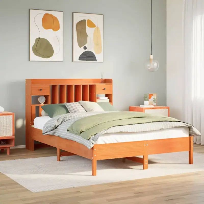 Boekenkastbed van massief grenenhout met ruime totale afmetingen - Wasbruin / 160 x 200 cm - Bedden & bedframes