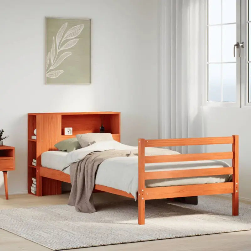 Boekenkastbed van massief grenenhout met ruime totale afmetingen - Wasbruin / 75 x 190 cm - Bedden & bedframes