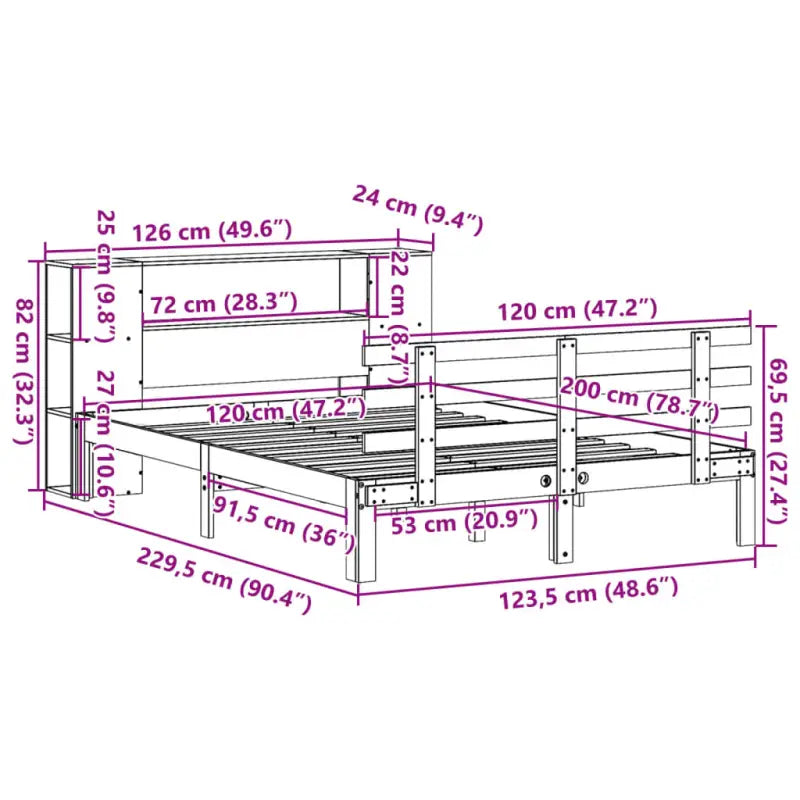 Boekenkastbed van massief grenenhout met ruime totale afmetingen - Bedden & bedframes