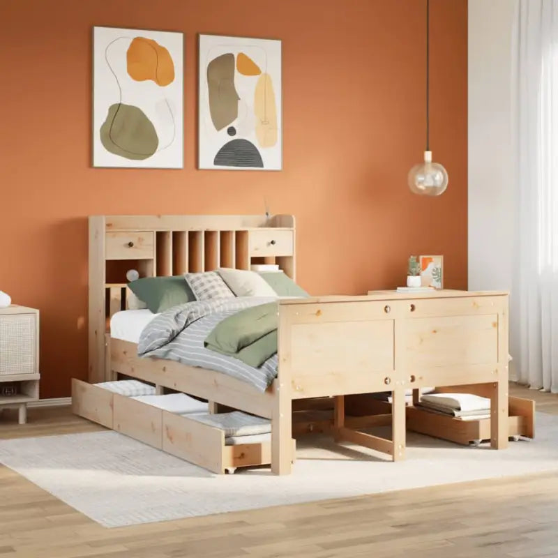 Boekenkastbed van massief grenenhout met ruime totale afmetingen - Naturel / 120 x 200 cm - Bedden & bedframes