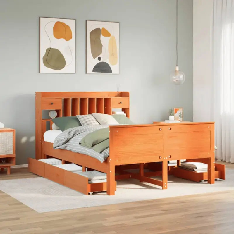 Boekenkastbed van massief grenenhout met ruime totale afmetingen - Wasbruin / 160 x 200cm - Bedden & bedframes