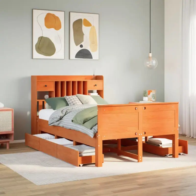 Boekenkastbed van massief grenenhout met ruime totale afmetingen - Wasbruin / 120 x 190cm - Bedden & bedframes
