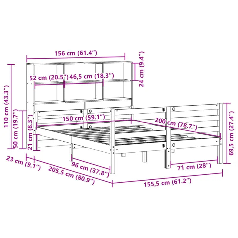 Boekenkastbed van massief grenenhout met ruime totale afmetingen - Bedden & bedframes