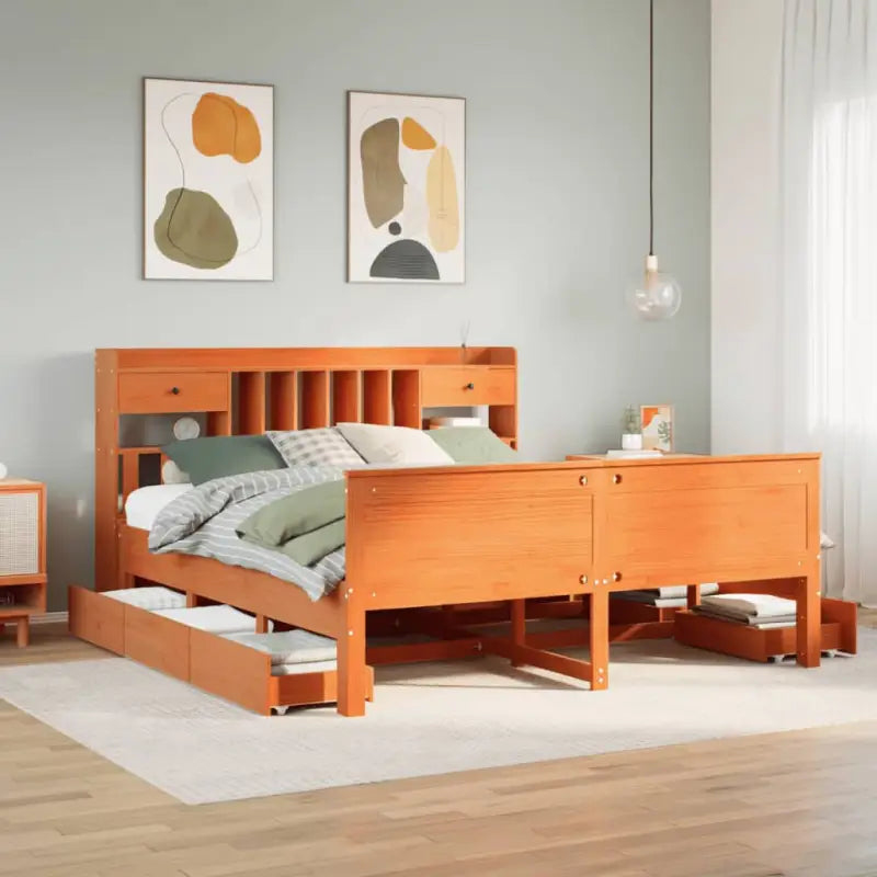 Boekenkastbed van massief grenenhout met ruime totale afmetingen - Wasbruin / 180 x 200cm - Bedden & bedframes