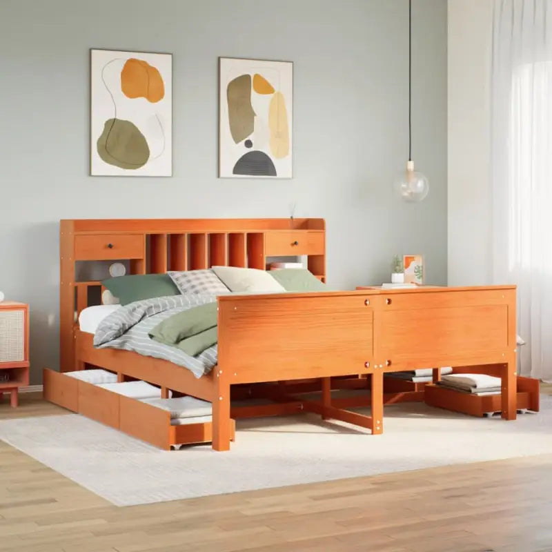 Boekenkastbed van massief grenenhout met ruime totale afmetingen - Wasbruin / 200 x 200cm - Bedden & bedframes