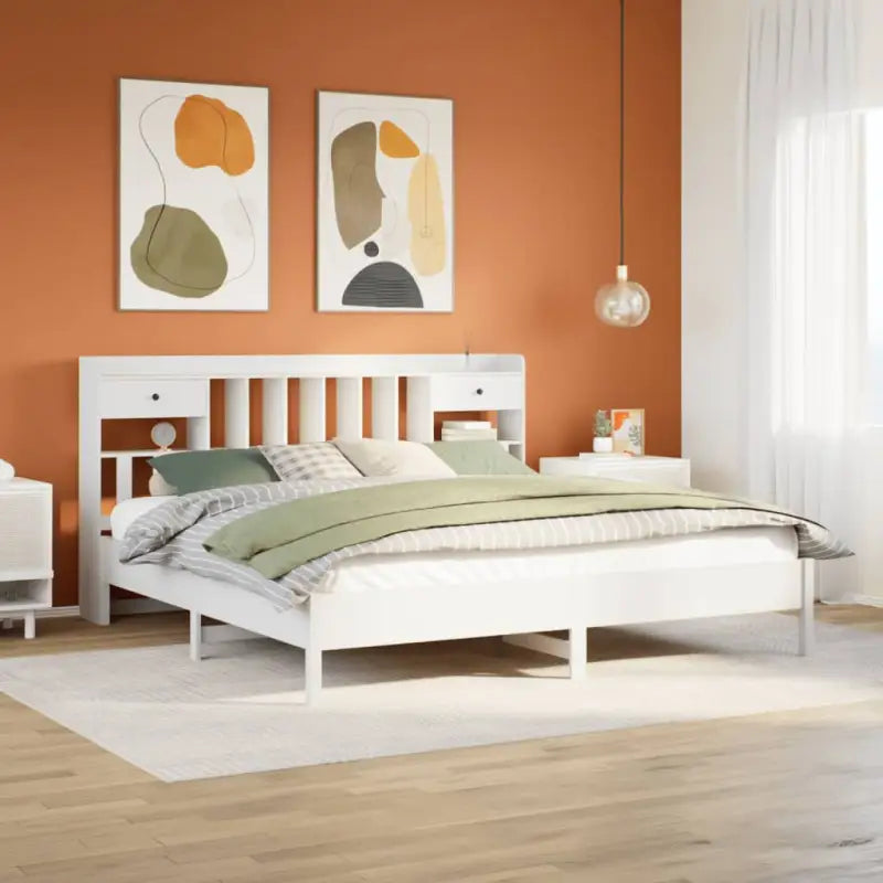 Boekenkastbed van massief grenenhout met ruime totale afmetingen - Wit / 180 x 200 cm - Bedden & bedframes