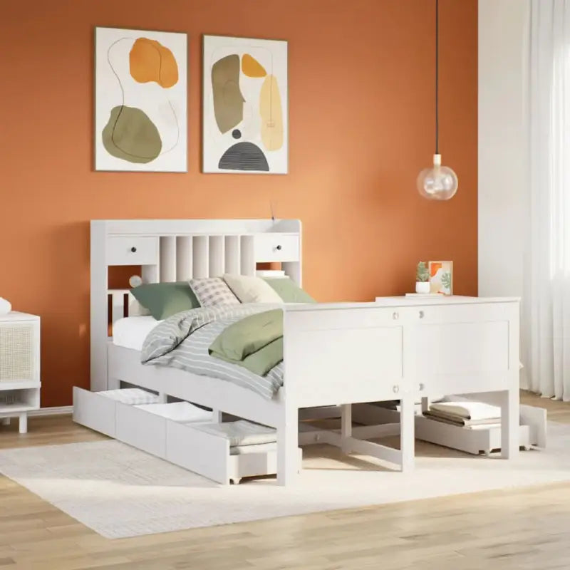 Boekenkastbed van massief grenenhout met ruime totale afmetingen - Wit / 135 x 190 cm - Bedden & bedframes