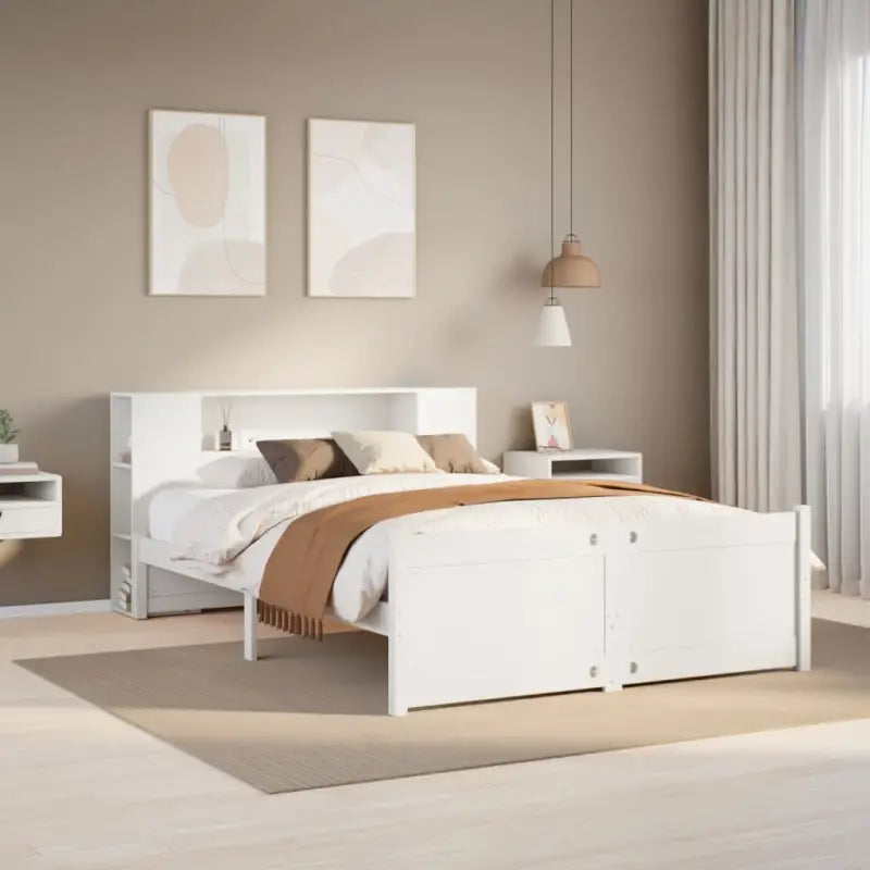 Boekenkastbed van massief grenenhout met ruime totale afmetingen - Wit / 150 x 200 cm - Bedden & bedframes