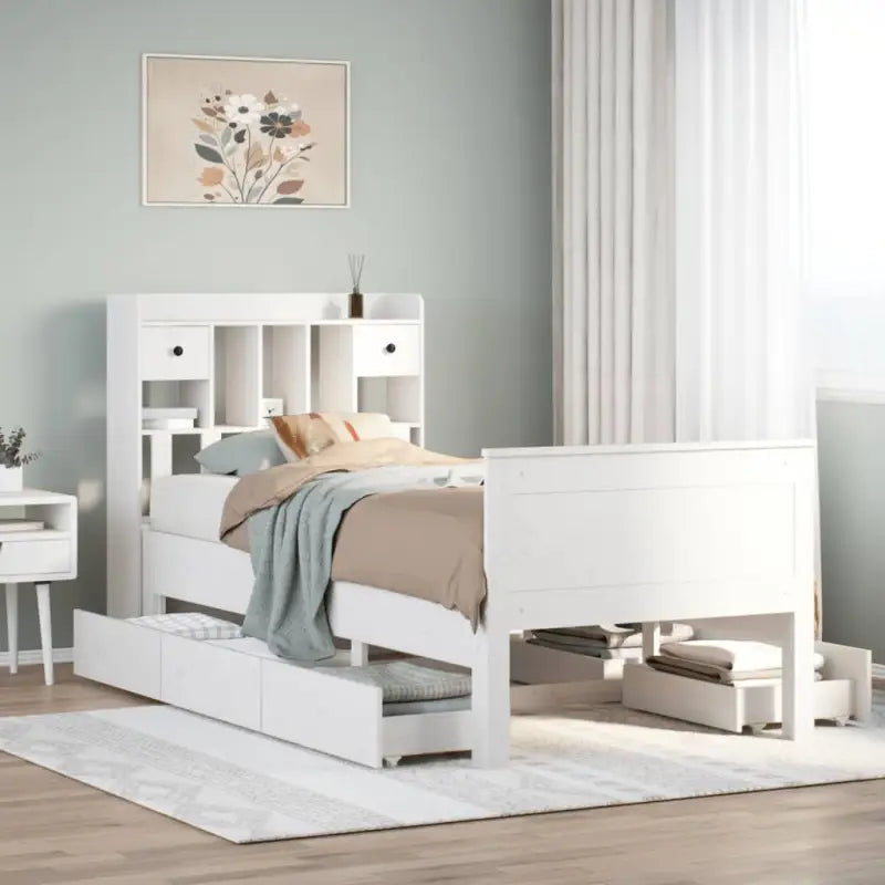 Boekenkastbed van massief grenenhout met ruime totale afmetingen - Wit / 100 x 200 cm - Bedden & bedframes