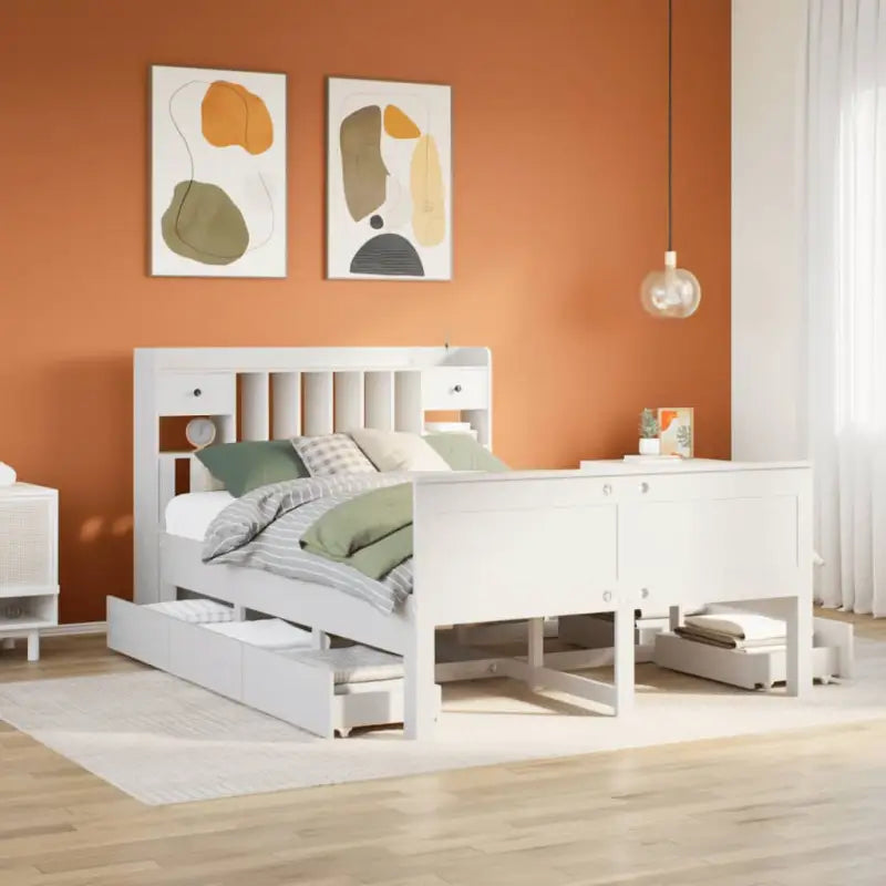 Boekenkastbed van massief grenenhout met ruime totale afmetingen - Wit / 160 x 200 cm - Bedden & bedframes