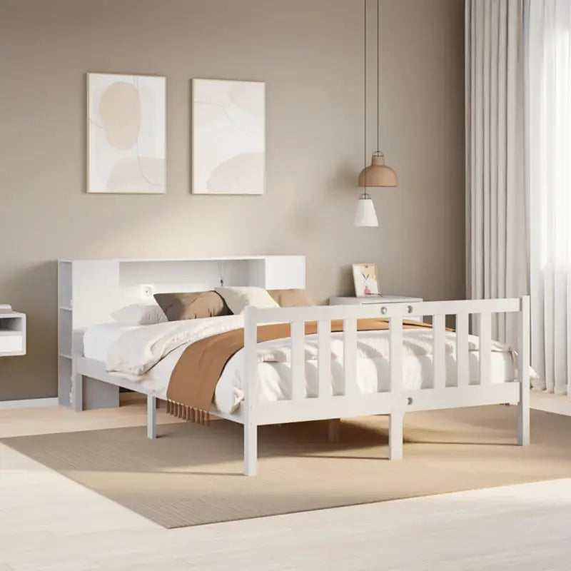 Boekenkastbed van massief grenenhout met ruime totale afmetingen - Wit / 150 x 200 cm - Bedden & bedframes