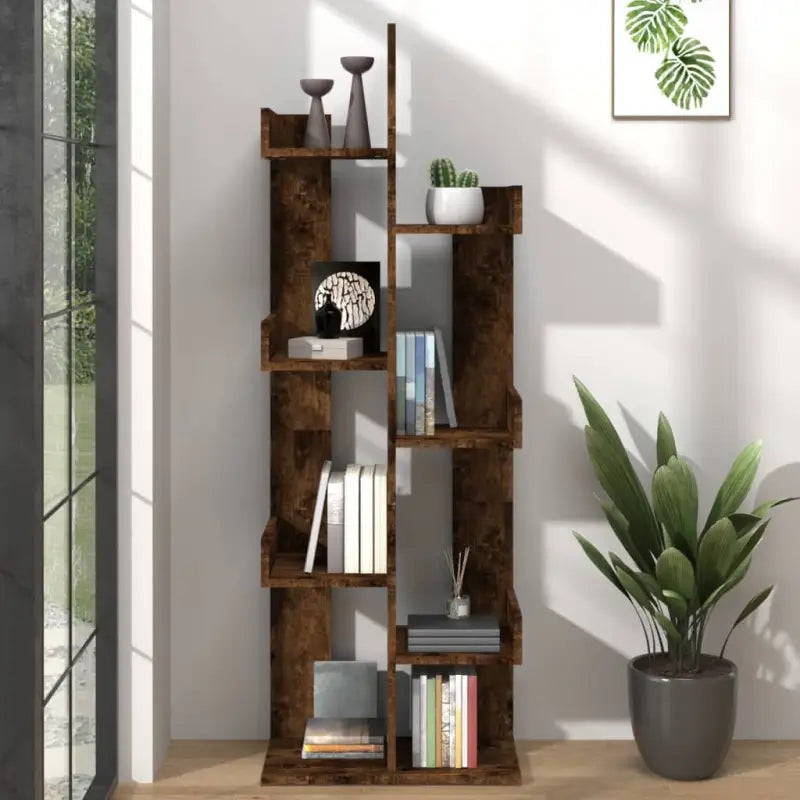 Boekenkasten in bewerkt hout met ruime vakken voor boeken en decoratie - Gerookt eiken / 1 / 48 cm - Boekenkasten