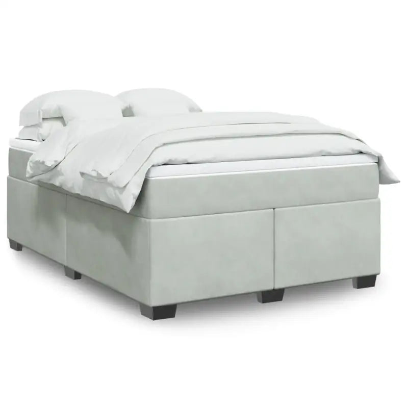 Boxspringbed in donkergrijs materiaal met massief grenenhout bouw - Lichtgrijs / 140 x 190 cm - Bedden & bedframes