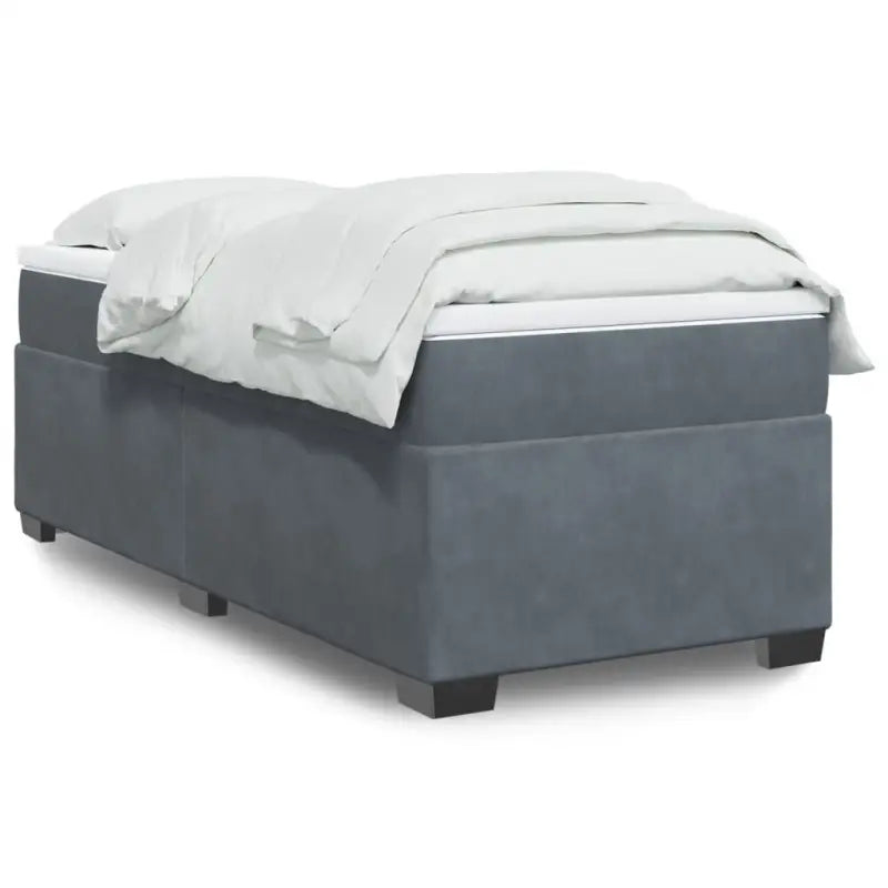 Boxspringbed in donkergrijs materiaal met massief grenenhout bouw - Donkergrijs / 100 x 200 cm - Bedden & bedframes