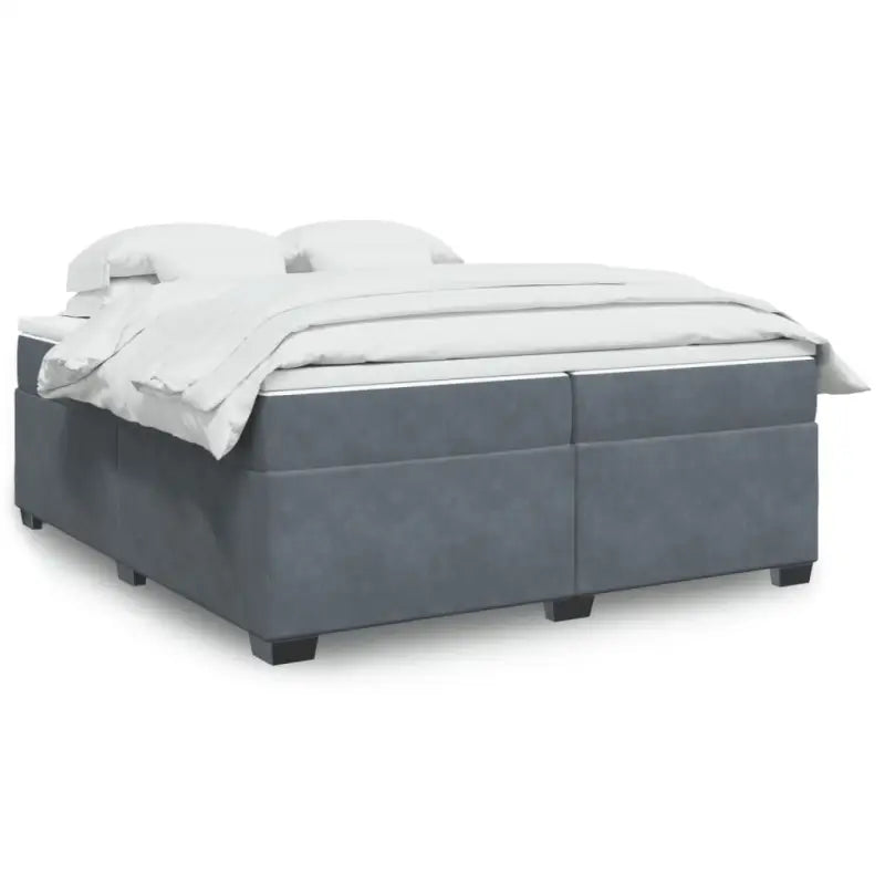 Boxspringbed in donkergrijs materiaal met massief grenenhout bouw - Bedden & bedframes