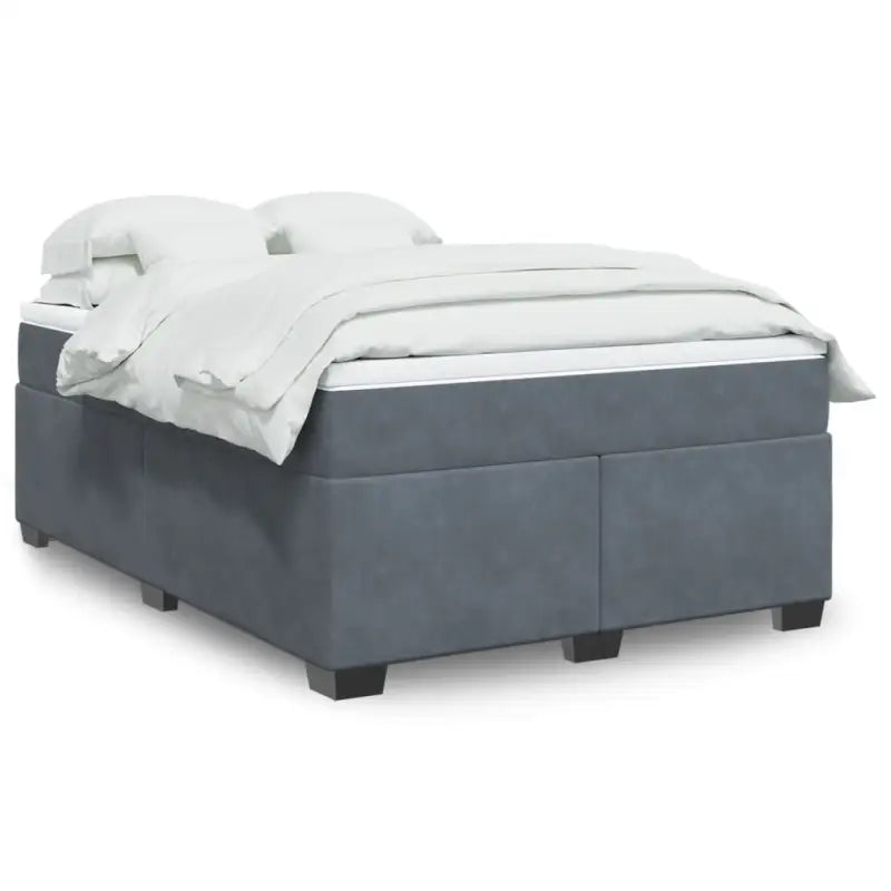 Boxspringbed in donkergrijs materiaal met massief grenenhout bouw - Donkergrijs / 140 x 190 cm - Bedden & bedframes