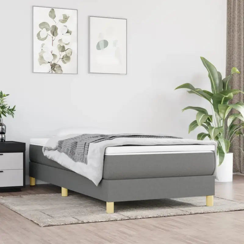 Boxspringbed in donkergrijs met multiplex lattenbodem en ademend materiaal - Donkergrijs / 100 x 200 cm / 25 cm