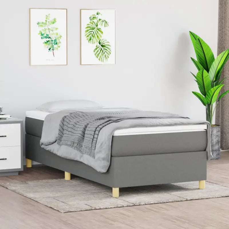 Boxspringbed in donkergrijs met multiplex lattenbodem en ademend materiaal - Donkergrijs / 90 x 190 cm / 35 cm - Bedden