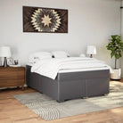 Boxspringbed in grijs materiaal met hoogwaardige kunstleer en massief grenenhout - Bedden & bedframes