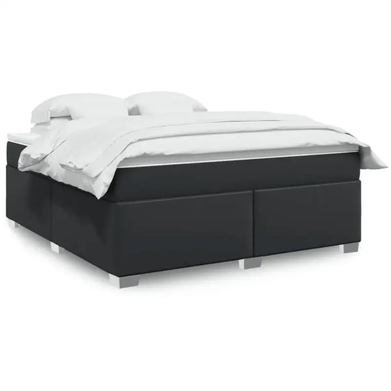 Boxspringbed in grijs materiaal met hoogwaardige kunstleer en massief grenenhout - Zwart / 180 x 200 cm - Bedden &