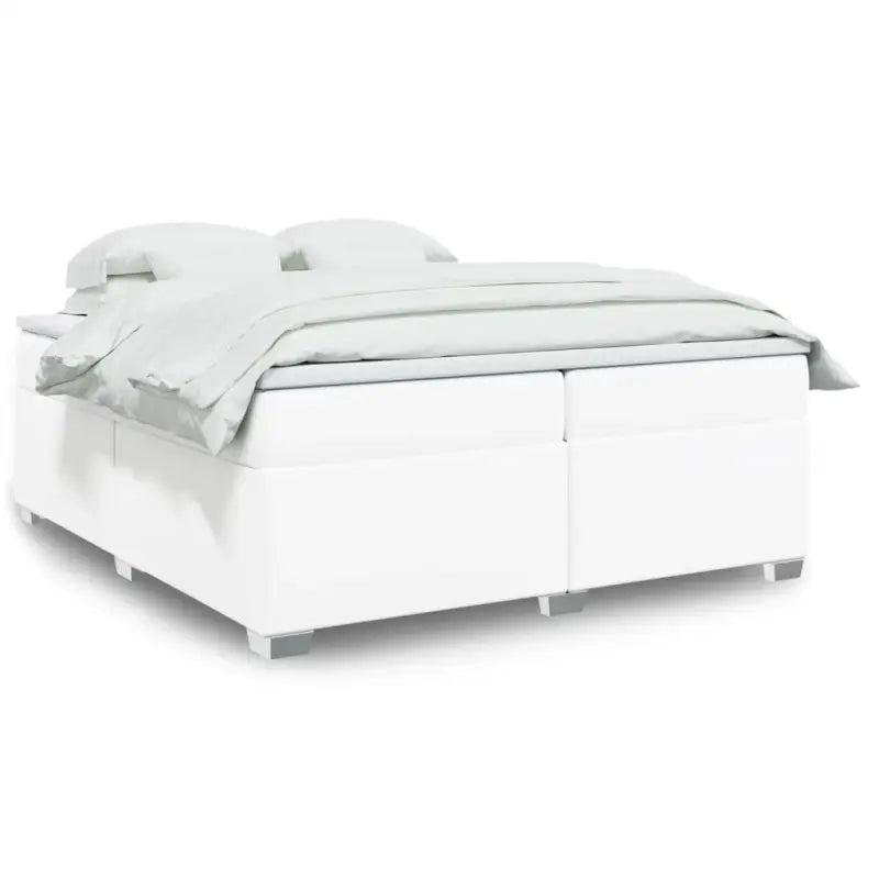 Boxspringbed in grijs materiaal met hoogwaardige kunstleer en massief grenenhout - Wit / 200 x 200 cm - Bedden &