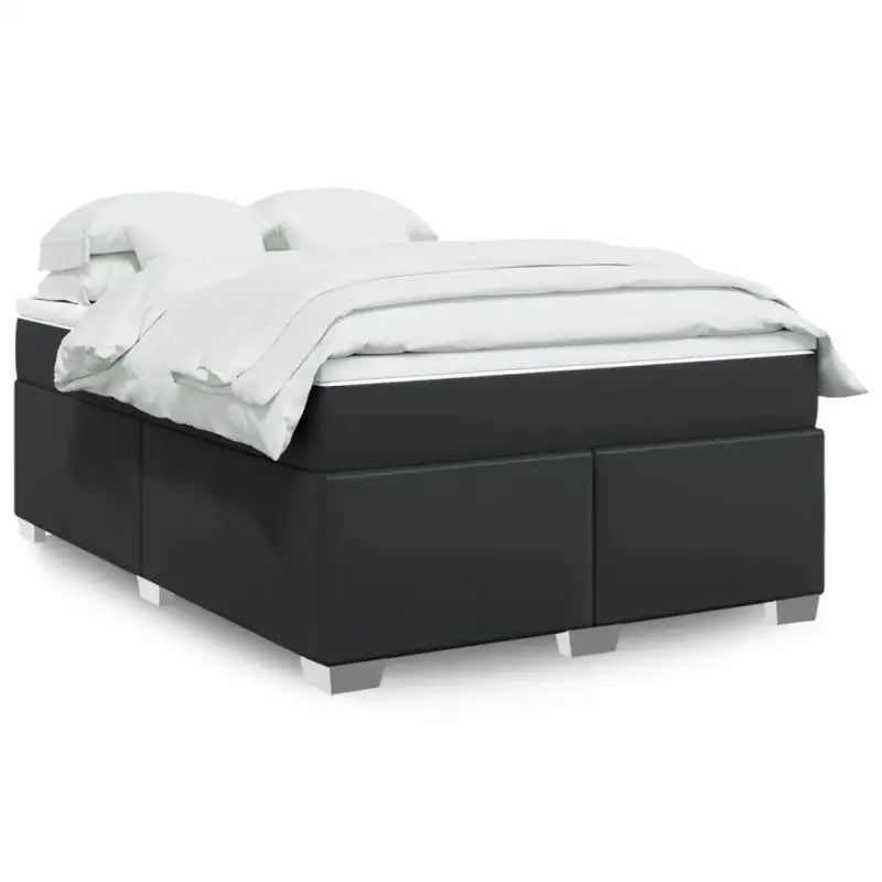 Boxspringbed in grijs materiaal met hoogwaardige kunstleer en massief grenenhout - Zwart / 160 x 200 cm - Bedden &