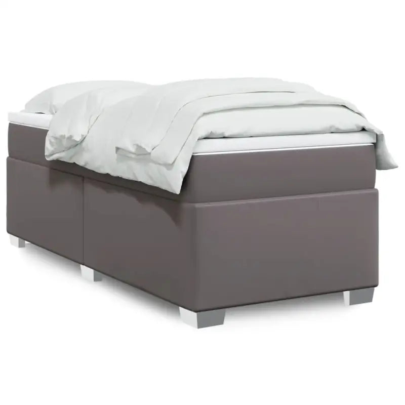 Boxspringbed in grijs materiaal met hoogwaardige kunstleer en massief grenenhout - Grijs / 90 x 200 cm - Bedden &